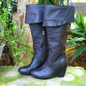 Kork-ease Adrianne tall black leather wedge boot, size 8.5. EUC
